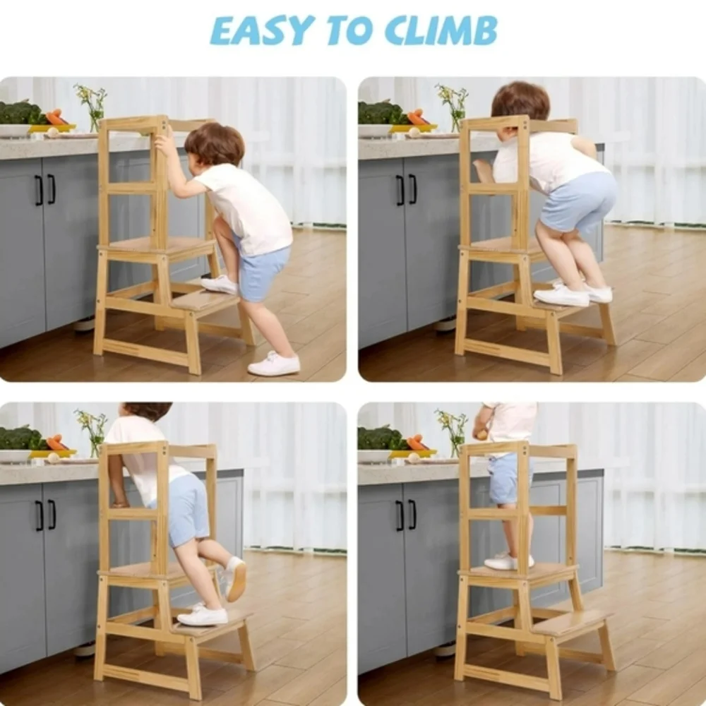 Kitchen Step Stool with Safety Rail Toddlers Learning Stool Standing‎ Tower Kids